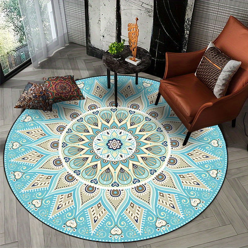 Runder Mandala-Teppich mit elegantem Design – Boho Teppich für Wohnzimmer & Schlafzimmer