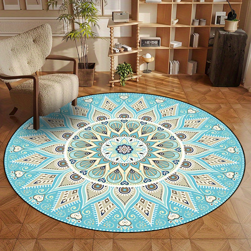 Runder Mandala-Teppich mit elegantem Design – Boho Teppich für Wohnzimmer & Schlafzimmer