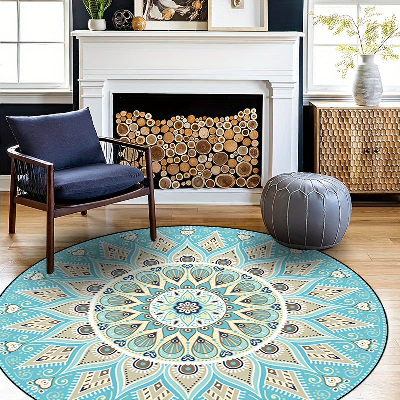 Runder Mandala-Teppich mit elegantem Design – Boho Teppich für Wohnzimmer & Schlafzimmer