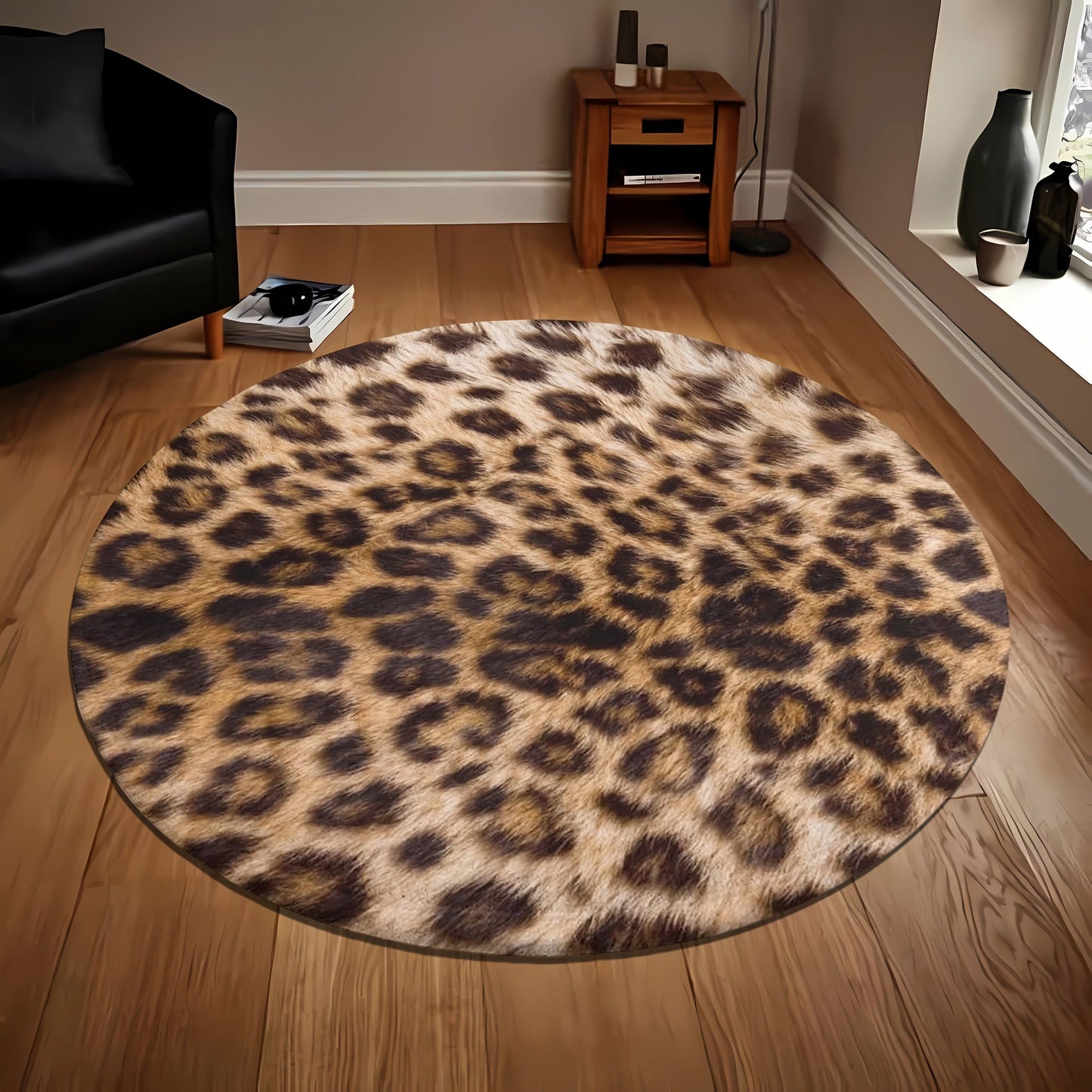 Exotischer Leoparden-Teppich aus Flanell – Weicher Rundteppich im Leopardenmuster für Wohnzimmer & Schlafzimmer