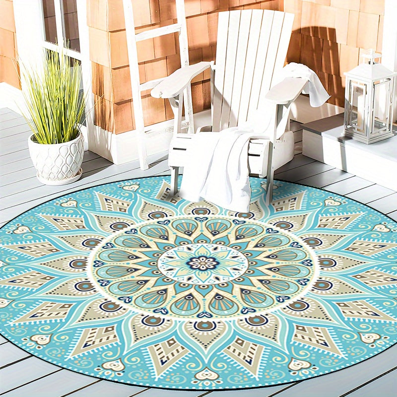 Runder Mandala-Teppich mit elegantem Design – Boho Teppich für Wohnzimmer & Schlafzimmer