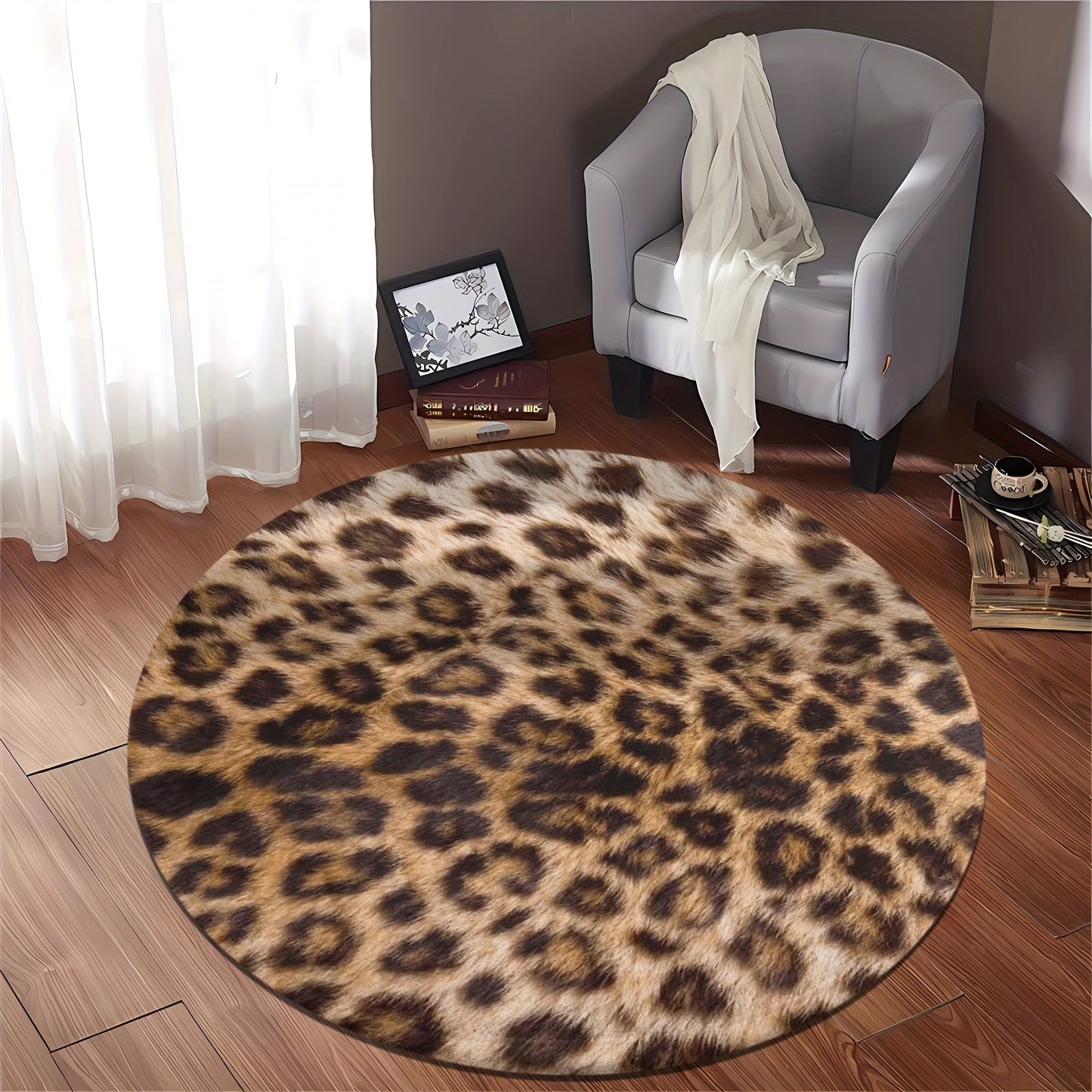 Exotischer Leoparden-Teppich aus Flanell – Weicher Rundteppich im Leopardenmuster für Wohnzimmer & Schlafzimmer