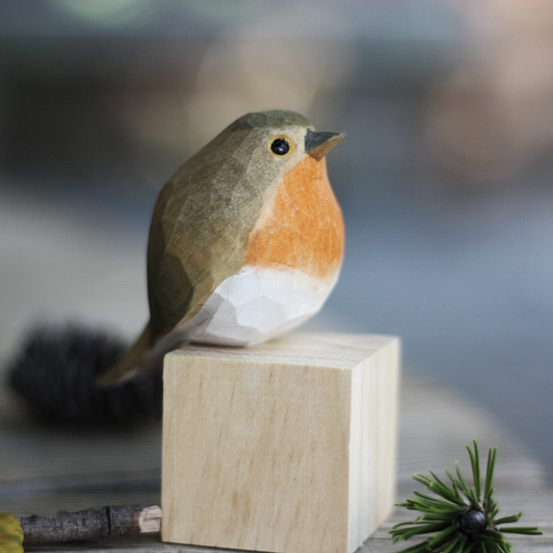 Skandinavische Holzvogel-Figuren, Handgeschnitzte Dekorative Ornamente für Zuhause