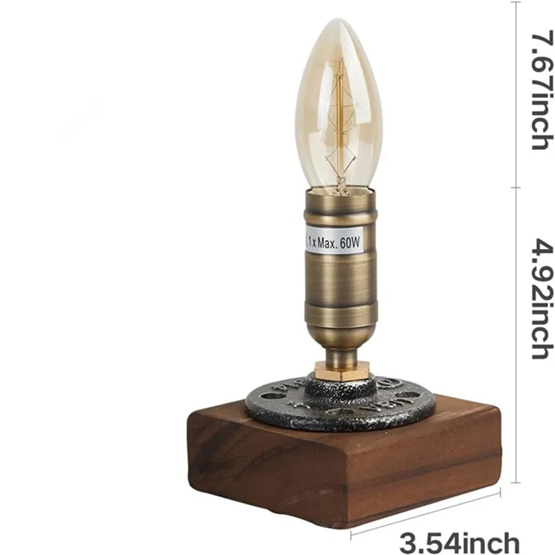 Retro Tischlampe aus Holz – Vintage LED Schreibtischleuchte im Industrial Stil, Dekorative Beleuchtung für Wohnzimmer & Büro