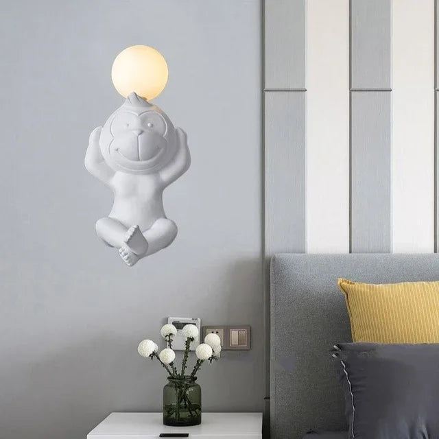 Witzige Affen-Wandleuchte mit Milchglas – Dekorative LED-Lampe für Wohnzimmer & Kinderzimmer