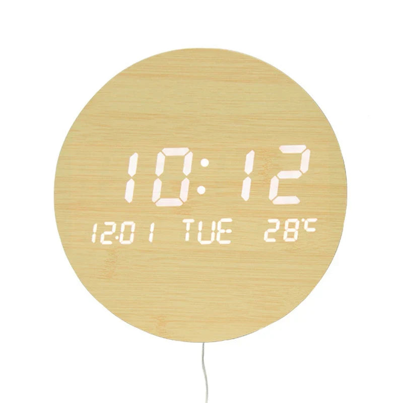 Moderne Holz-Tischuhr mit LED-Anzeige, Alarm und Temperaturanzeige – Stilvolle digitale Uhr für Schreibtisch und Schlafzimmer