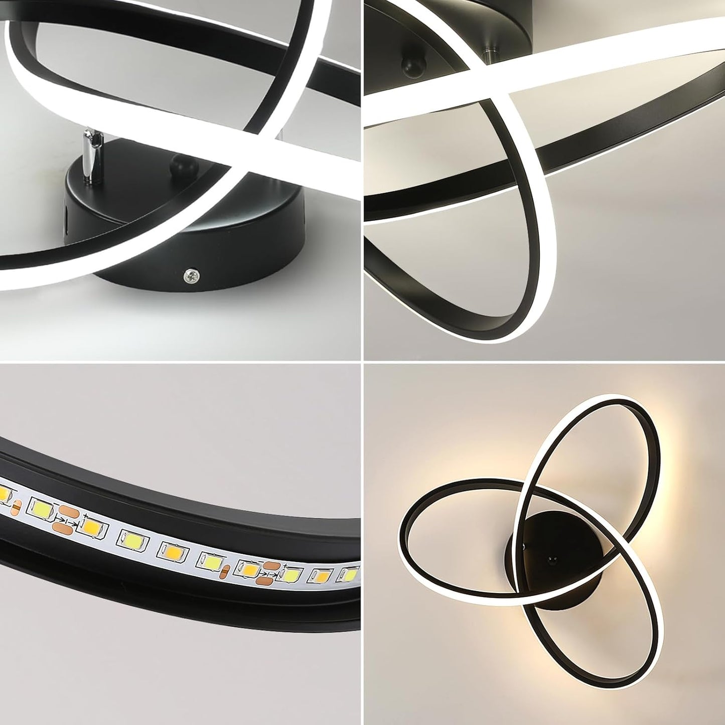 Dimmbare LED Deckenleuchte, Schlafzimmer Deckenlampe mit Fernbedienung, 3000K-6500K, 36W Moderne Silberne/Schwarz LED Deckenbeleuchtung