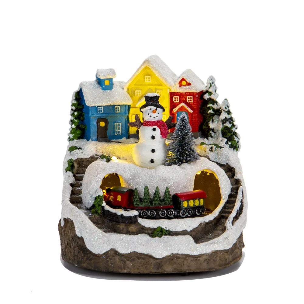 Musikalisches Weihnachtsdorf mit Schneemann und Zug – Leuchtende Deko für die Weihnachtszeit