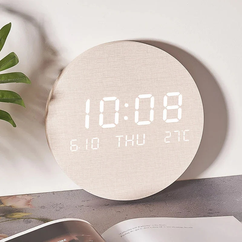 Moderne Holz-Tischuhr mit LED-Anzeige, Alarm und Temperaturanzeige – Stilvolle digitale Uhr für Schreibtisch und Schlafzimmer