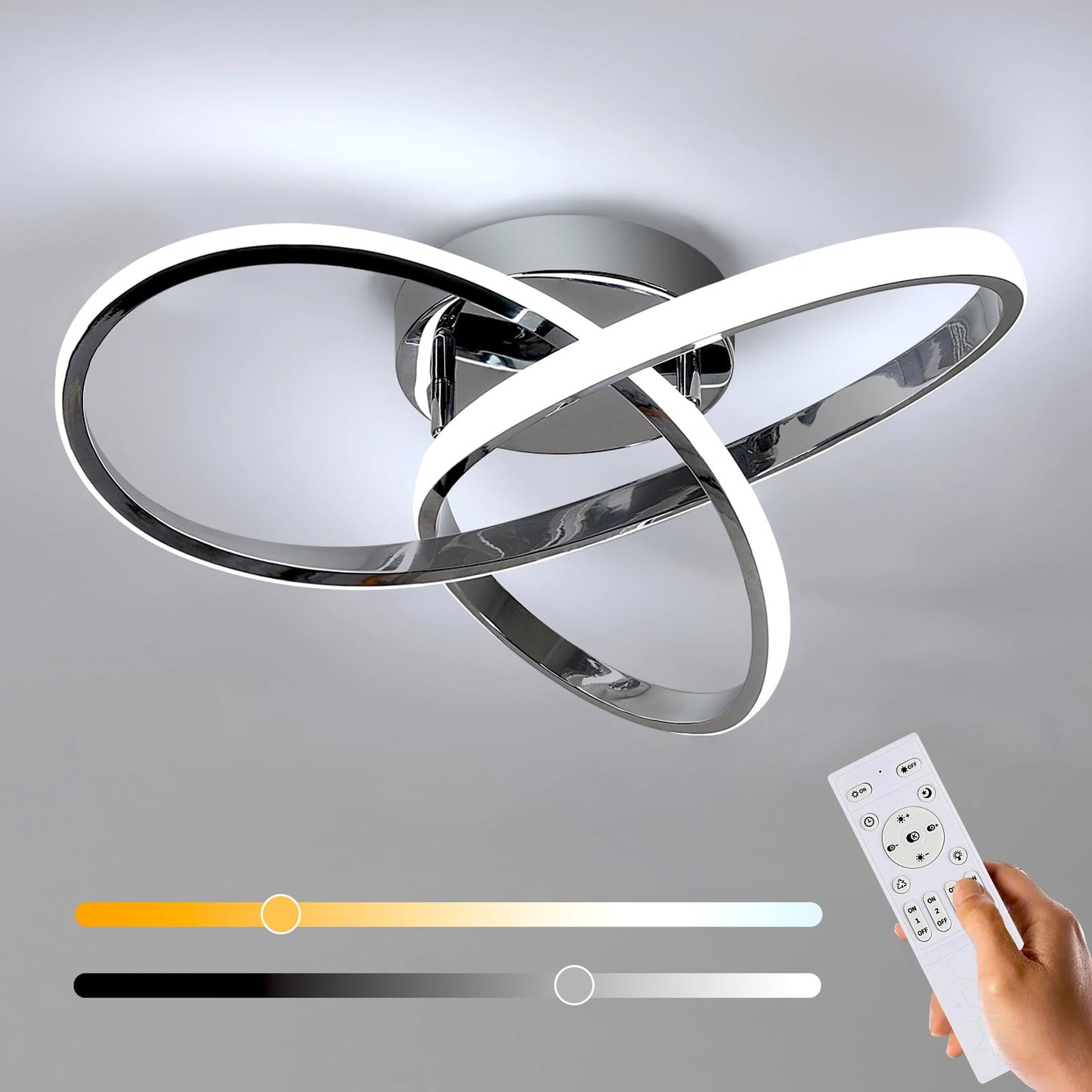 Dimmbare LED Deckenleuchte, Schlafzimmer Deckenlampe mit Fernbedienung, 3000K-6500K, 36W Moderne Silberne/Schwarz LED Deckenbeleuchtung