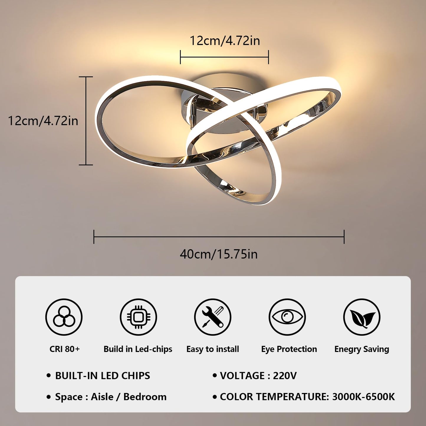 Dimmbare LED Deckenleuchte, Schlafzimmer Deckenlampe mit Fernbedienung, 3000K-6500K, 36W Moderne Silberne/Schwarz LED Deckenbeleuchtung