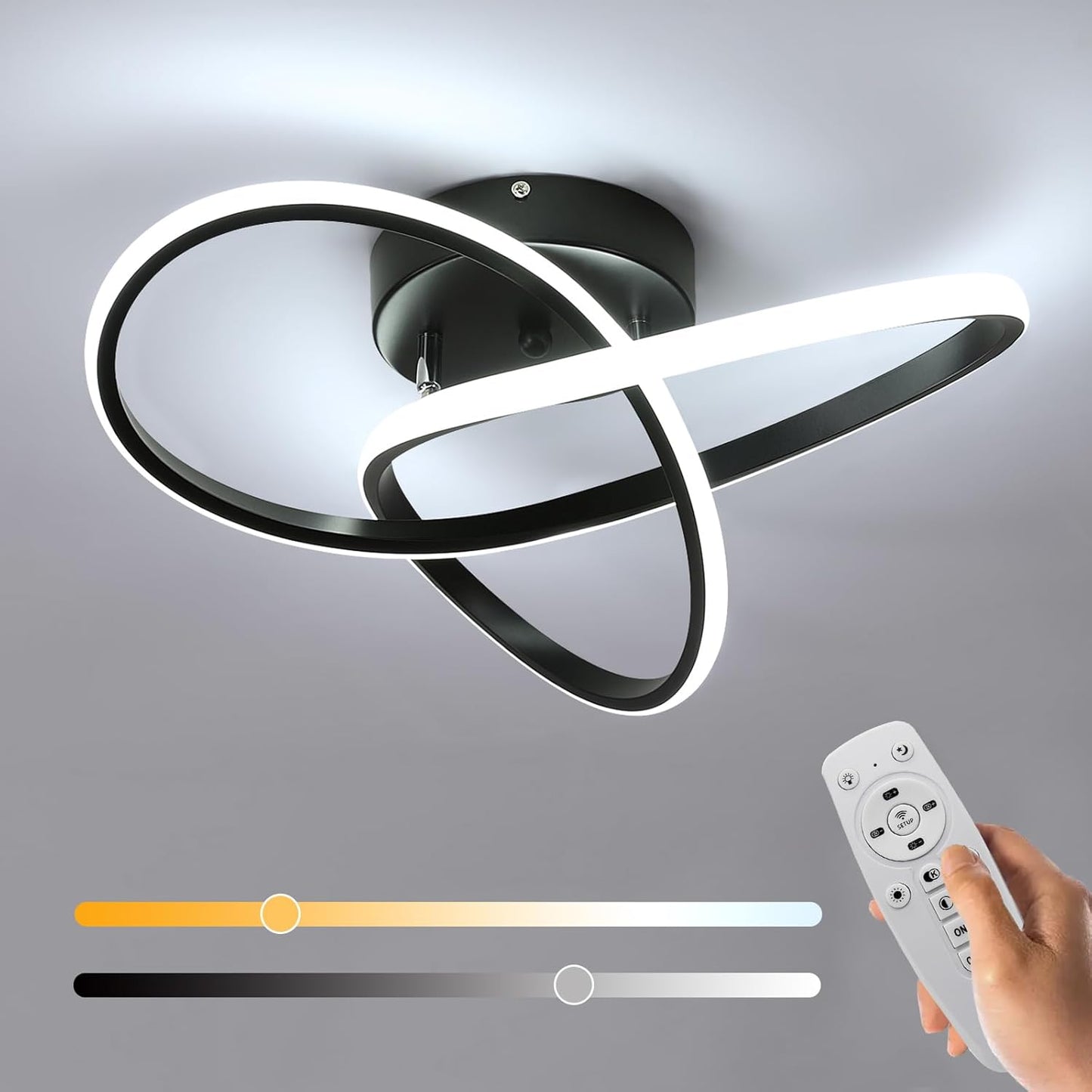 Dimmbare LED Deckenleuchte, Schlafzimmer Deckenlampe mit Fernbedienung, 3000K-6500K, 36W Moderne Silberne/Schwarz LED Deckenbeleuchtung