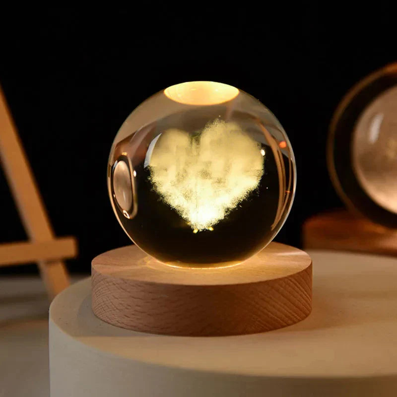 3D Kristall Nachtlicht LED - Sternenhimmel Projektor mit Holzsockel, Romantische Beleuchtung für Schlafzimmer & Geschenke