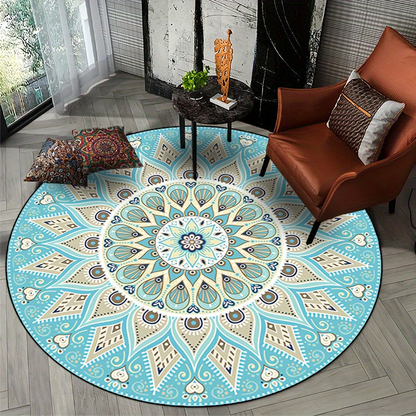 Runder Mandala-Teppich mit elegantem Design – Boho Teppich für Wohnzimmer & Schlafzimmer