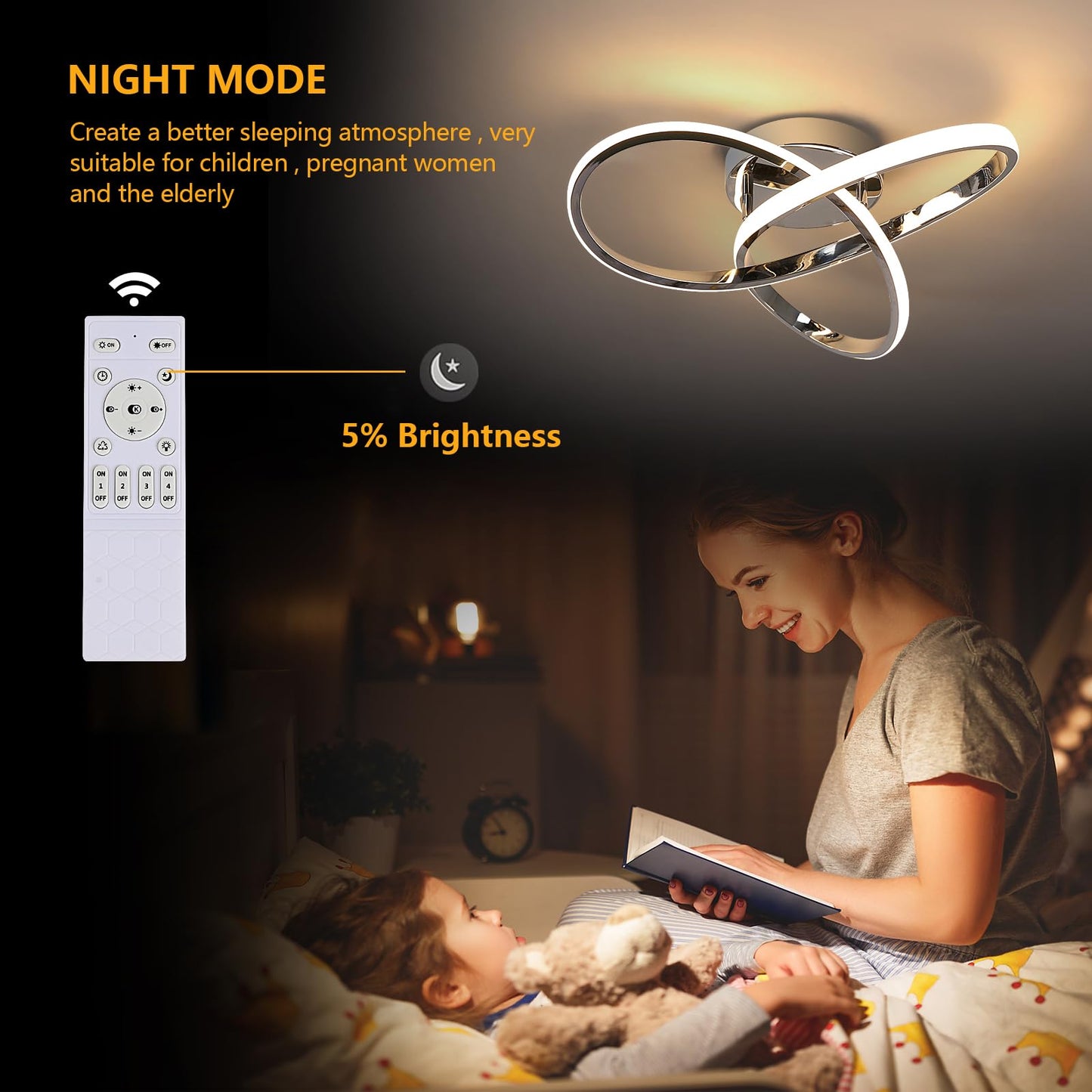 Dimmbare LED Deckenleuchte, Schlafzimmer Deckenlampe mit Fernbedienung, 3000K-6500K, 36W Moderne Silberne/Schwarz LED Deckenbeleuchtung