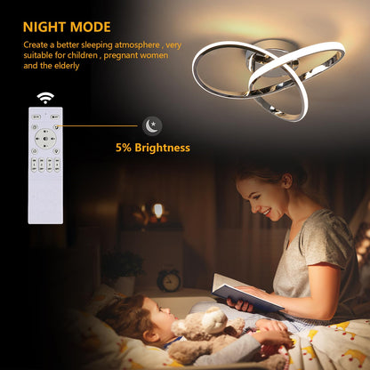 Dimmbare LED Deckenleuchte, Schlafzimmer Deckenlampe mit Fernbedienung, 3000K-6500K, 36W Moderne Silberne/Schwarz LED Deckenbeleuchtung