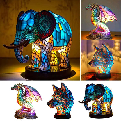 Tier-Glasmalerei-Lampe im Wolf-Design - Handgefertigte Bunte Tischlampe mit LED Beleuchtung, Dekorative Leuchte für Wohnzimmer & Schlafzimmer