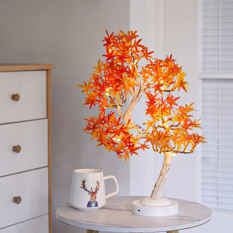 LED Ahornblatt Bonsai Baum Nachtlicht – Dekorative Tischlampe für Wohnzimmer und Schlafzimmer