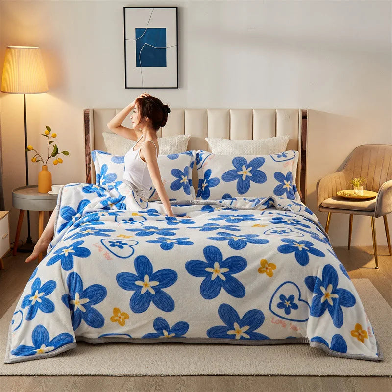 Flauschige Kuscheldecke mit Blumenmuster – Warme, weiche Decke für gemütliche Momente auf Sofa & Bett
