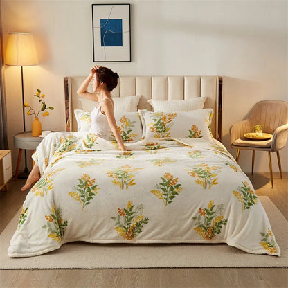 Flauschige Kuscheldecke mit Blumenmuster – Warme, weiche Decke für gemütliche Momente auf Sofa & Bett