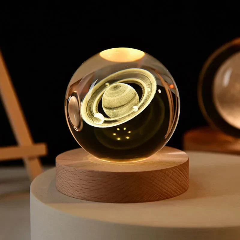 3D Kristall Nachtlicht LED - Sternenhimmel Projektor mit Holzsockel, Romantische Beleuchtung für Schlafzimmer & Geschenke