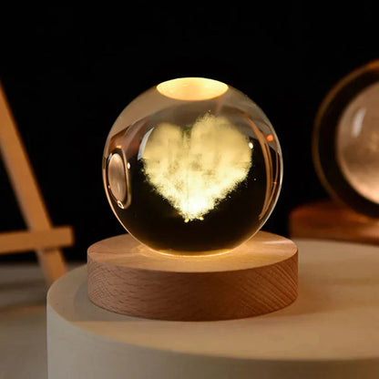 3D Kristall Nachtlicht LED - Sternenhimmel Projektor mit Holzsockel, Romantische Beleuchtung für Schlafzimmer & Geschenke