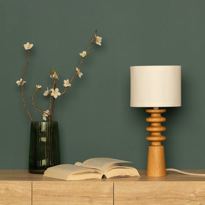 Skandinavische Tischlampe aus Holz - Minimalistische Nachttischlampe im Natur-Design mit Stoffschirm, ideal für Schlafzimmer & Wohnzimmer Beleuchtung